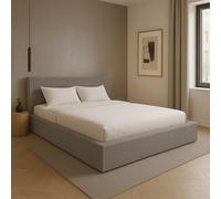 GUTTO Lit rembourré sur mesure FILO Beige 140x200 en velours côtelé avec sommier métallique Design moderne dans des couleurs tendance, avec espace de rangement