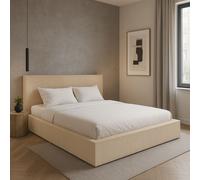 GUTTO Lit rembourré sur mesure FILO Crème 140x200 en velours côtelé avec sommier à lattes en bois Design moderne dans des couleurs tendance, sans espace de rangement