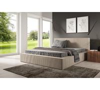 GUTTO Lit rembourré sur mesure FILO Crème 140x200 en velours côtelé avec sommier métallique Design moderne dans des couleurs tendance, avec espace de rangement