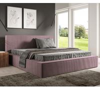 GUTTO Lit rembourré sur mesure FILO rose poudré 140x200 en velours côtelé avec sommier métallique Design moderne dans des couleurs tendance, avec espace de rangement