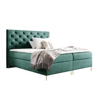 GUTTO LIVIA 160 x 200cm 2x Boîte de rangement TOPPER 5cm velours vert haut pieds dorés