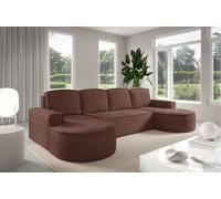 GUTTO Molly Canapé d'angle en forme de U avec forme arrondie en crème-beige gris daim - forme arrondie à la mode ! Nouveau 2025 (avec fonction de couchage)