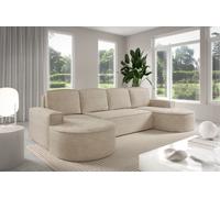 GUTTO Molly Canapé d'angle en forme de U avec forme arrondie en crème-beige gris daim - forme arrondie à la mode Nouveau 2025 (avec fonction de couchage)