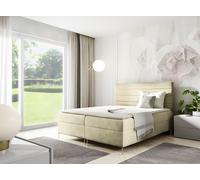 GUTTO Sommier tapissier DAKOTA 160 x 200cm 2x Coffre de rangement TOPPER 5cm Beige Beige velours High Golden Legs