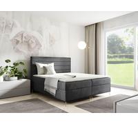 GUTTO Sommier tapissier DAKOTA 180 x 200cm 2x coffre de rangement TOPPER 5cm Loose grey velour High Golden Legs