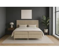 GUTTO sommier tapissier JILL 120 x 200cm avec coffre de rangement TOPPER 5cm Beige velours haut pieds dorés