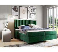 GUTTO sommier tapissier JILL 200 x 200cm avec coffre de rangement TOPPER 5cm Free green velour high golden legs