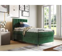 GUTTO sommier tapissier JILL 90 x 200cm avec coffre de rangement TOPPER 5cm Free Green Velour high golden legs