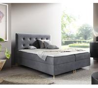 GUTTO Sommier tapissier LOUI 140 x 200cm 2x Coffre de rangement TOPPER 5cm Loose velours gris High Golden Legs