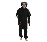 Guturris Pyjama Dragon Unisexe pour Adultes Combinaison Animale Costume de Halloween Tenue de Fête Cosplay Anime Une-pièce Noir XL
