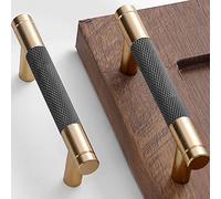 Gutuwellea Lot de 12 poignées d'armoire moletées de 76 mm en aluminium avec finition oxydée dorée et grise avec motif losange, 10,2 cm de long (7,6 cm d'écart entre les trous)