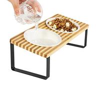 GUUSII HOME Gamelle Chat Surélevée Anti Vomissement 15° Incliné Gamelle pour Chats Interieur Support de Bol Nourriture pour Chaton avec 2 Bols Ceramique de 14cm de Diamètre Facile à Assembler (Rayé