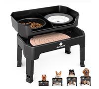 GUUSII HOME Gamelle Chien Surelevee Rehausseur Ajustable Porte Support Gamelles Anti Eclaboussure Grand Chiens Pliable Anti Glouton Inox Double Bol a Moyen Chiot 43.5*26.7*16/28.7/32.7/36.7cm 1600ml