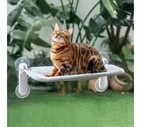GUUSII HOME Hamac Chat Fenetre Pliable Panier Transat Suspendu Grande Chats Ventouse Support Perchoir Coussin Interieur Etagere Chaise Lit pour Maine Coon Facile À Monter 54 * 30cm (Gris Clair, M)