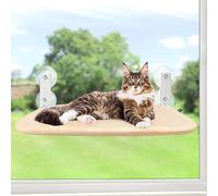 GUUSII HOME Hamac Chat Fenetre Ventouse Panier Perchoir Suspendu pour Petits Pliable Transat Ttagere Lit Support Fenêtre pour Interieur Grands Chats avec Tapis Réversible Lavable en Machine (Beige,M)