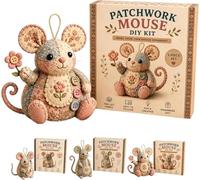 GUUTHQOR Patchwork Mouse Diy Kit,small Mouse Ornament Diy Craft Kit,Handmade Sewing Craft Set, Cute 3D Animal Sewing Project, Relaxing Creative Gift for Beginners (C)