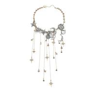 GUUZETU Collier à pampilles multi-pendentifs soleil, lune et étoiles, avec pompons en cascade, bijoux Vintage exagérés en Zircon complet, cadeau de fête pour femmes (B#)