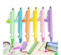 GUUZETU Stylo multifonction 5-en-1 avec règle et embout tactile (1 set) | Écrire, mesurer, marquer, utiliser un écran tactile et support de téléphone, surligneur, pointe d'écriture 0,5 mm