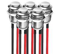 GUUZI 12mm Pré-câblé Interrupteur à Bouton Poussoir à Verrouillage 2A 12V/24V/125V/250V AC, Interrupteur à Bouton étanche Autobloquant 5 Pièces (Haute Tête)