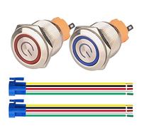 GUUZI 2pcs Interrupteur à Bouton Poussoir à Verrouillage 1NO1NC Acier Inoxydable Etanche 220V-230V/5A Interrupteur Lumineux LED avec Prise de Courant Adaptée au Trou de Montage de 22mm(Bleu+Rouge)