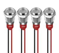 GUUZI 4pcs 10mm Voyant LED 220-230V Signal Lumineux étanche Panneau Métallique Voyant LED Montage sur Panneau Tête Plate avec Fils Coque Argentée (Blanc)