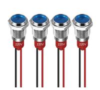 GUUZI 4pcs 10mm Voyant LED 220-230V Signal Lumineux étanche Panneau Métallique Voyant LED Montage sur Panneau Tête Plate avec Fils Coque Argentée (Bleu)