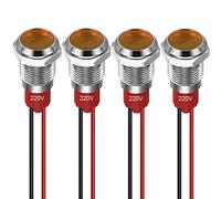 GUUZI 4pcs 10mm Voyant LED 220-230V Signal Lumineux étanche Panneau Métallique Voyant LED Montage sur Panneau Tête Plate avec Fils Coque Argentée (Jaune)