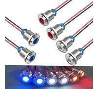 Guuzi 6pcs LED Panel Pilot Dash Warning Light Indicator 12V-24V 12mm Lampe Pilot Dash Ampoules Directionnelles (Rouge/Bleu/Blanc)