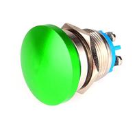 Guuzi Bouton Poussoir Momentané 19mm 3V/6V/12V/24V/48V/110V/220V Tête de Champignon en Métal Bouton de Démarrage Rond 1NO on Off Borne à Vis Bombée à Réinitialisation Automatique (Vert)