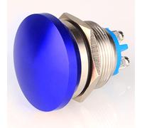 Guuzi Bouton Poussoir Momentané 22mm 3V/6V/12V/24V/48V/110V/220V Tête de Champignon en Métal Bouton de Démarrage Rond 1NO on Off Borne à Vis Bombée à Réinitialisation Automatique (Bleu)