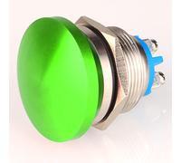 Guuzi Bouton Poussoir Momentané 22mm 3V/6V/12V/24V/48V/110V/220V Tête de Champignon en Métal Bouton de Démarrage Rond 1NO on Off Borne à Vis Bombée à Réinitialisation Automatique(Vert)
