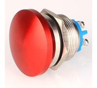 Guuzi Bouton Poussoir Momentané 22mm 3V/6V/12V/24V/48V/110V/220V Tête de Champignon en Métal Bouton de Démarrage Rond 1NO on Off Borne à Vis Bombée à Réinitialisation Automatique (Rouge)