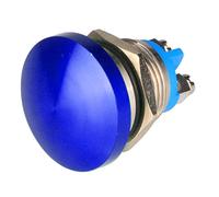 Guuzi Bouton Poussoir Momentané en Métal à Tête Champignon Ronde 16mm 3V/6V/12V/24V/48V/110V/220V Bouton de Démarrage Rond 1NO on Off Borne à Vis Bombée à Réinitialisation Automatique (Bleu)
