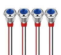 GUUZI Lot de 4indicateurs LED 12-24V 12mm, Etanche, Panneau Métallique,Panneau Lumineux, Montage sur Oanneau, tête Plate avec Fils, Coque Argentée (Bleu)