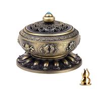 Guwheat Brûleur Porte-Encens en Alliage de Cuivre en Forme de Lotus du Tibet avec Calebasse en Laiton pour Cônes Bâtonnets Bobines d’Encens