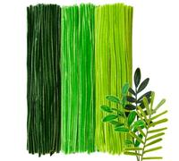 GUWINA 300 Pièces Fil Chenille Vert pour Loisirs Créatifs, 30cm Long et 8mm d'Épaisseur, Lot de Cure Pipe Multicolores, 3 Couleurs pour Fleurs DIY et Décoration Festive (Dégradé de Vert)