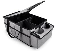 GUWINA Organisateurs et rangement de siège de voiture, organisateur de chargement et d'épicerie pour siège avant ou arrière, avec couvercle et 1 poche en filet, 2 porte-gobelets et 4 poches (gris)