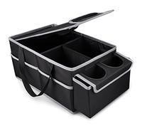 GUWINA Rangement et rangement pour sièges de voiture, siège avant ou arrière, organisation de chargement et de nourriture, avec couvercle et 1 poche en filet, 2 porte-gobelets avec 4 poches (noir)