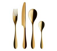 Guy Degrenne Onde Ménagère 24 Couverts Inox Doré | 24 pièces monobloc en acier inoxydable 18/10 à finition dorée (revêtement PVD) pour 6 personnes, couteaux lame scie