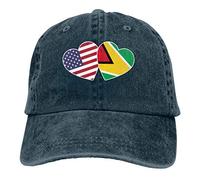 Guyana American Flag Twin Heart Men's Women's Adjustable Baseball Caps Yarn-Dyed Denim Hip-hop Cap