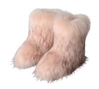 GuyAna Bottes de Neige pour Femmes, Botte en Fourrure Fausse Moelleuse à Talons Hauts (Rose, 37 EU)