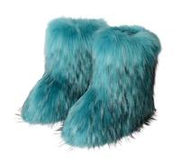 GuyAna Bottes de neige pour femmes, bottes en fourrure, bottes d'hiver à talons hauts en fausse fourrure moelleuses (E,37)