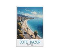 GuYaNa Cote d'azur Affiche de voyage vintage France paysage 30 x 45 cm Décoration murale pour salon et chambre à coucher