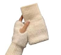 GUYANA Gants Velo Homme Gants en peluche for femmes, for l'automne et l'hiver, tricot chaud for écran tactile, gants demi-doigts ouverts Mitaine Moufle Femme (Color : Milk White)