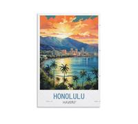 GuYaNa Honolulu Hawaii Poster vintage de voyage sur toile pour décoration murale salon chambre à coucher 30 x 45 cm