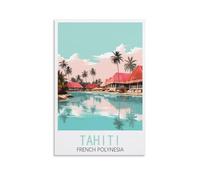 GuyAna Poster de voyage vintage Tahiti Polynésie française - 30 x 45 cm - Décoration murale pour salon, chambre à coucher