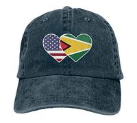 Guyana USA Flag Twin Heart Men's Women's Adjustable Baseball Caps Denim Fabric Hip-hop Cap