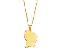 Guyane Française Avec Nom De Ville Carte Pendentif Colliers,Guyane Française Nation Objets Patriotiques Vintage Motif Cartes Pendentif,Ethnique Anniversaire Ornements Bijoux,Or,Chaîne De 60 Cm