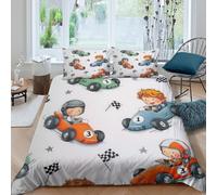GUYDZOOM Children Racing Cars Parure de Lit Hypoallergique Microfibre 3 pièces Imprimé en 3D Cartoon Kids Race Linge de Lit avec Taie d'oreiller Confortable for Adultes Enfants King（220x240cm）