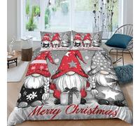 GUYDZOOM Christmas Gnomes Ensemble De Literie 3 Pièces 3D Imprimée Hypoallergique Festive Cartoon Style Linge de Lit avec 2 Taies d'oreiller Hypoallergique for Décoration de Chambre Single（140x200cm）